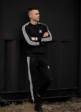 Мужской спортивный костюм adidas свитшот + штаны черный без капюшона адидас весенний осенний s (b)