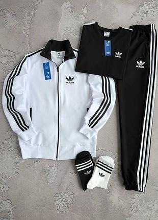 Мужской спортивный костюм adidas белый весенний осенний набор адидас кофта + штаны + футболка + носки xl (b)
