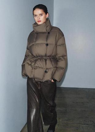 Жіноча пухова куртка з поясом зима zara