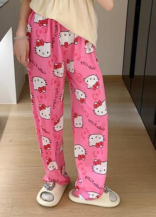 Легкие пижамные штаны hello kitty, розовые, тонкие, летние (10471) 2xl