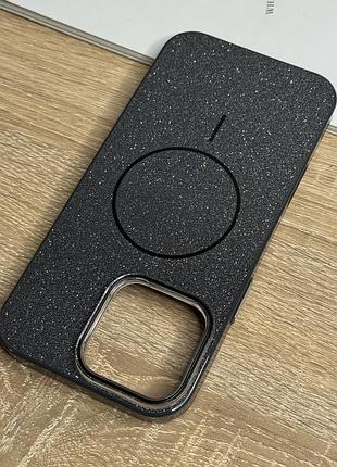 Чохол на iphone 16 pro max чорний з блискітками з магнітом магсейф