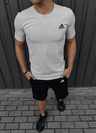 Мужской летний костюм adidas футболка + шорты серый с черным комплект адидас l (bon)