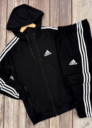Мужской спортивный костюм adidas кофта на змейке с капюшоном + штаны черный адидас весенний xxl (bon)