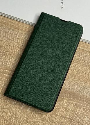 Кожаный чехол книжка на samsung galaxy a54 темно-зеленого цвета leather design