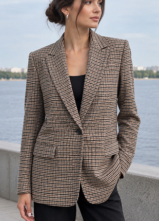 Шерстяной пиджак блейзер zara woman оверсайз в гусиную лапку с налокотниками, размер m в идеальном состоянии, женский, свободного оверсайз кроя