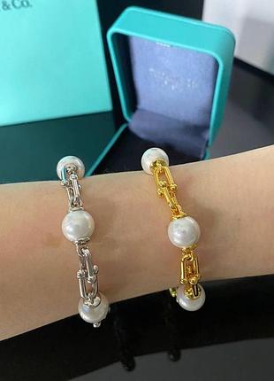 Браслет тиффани в разных цветах с жемчугом / гравировка tiffany