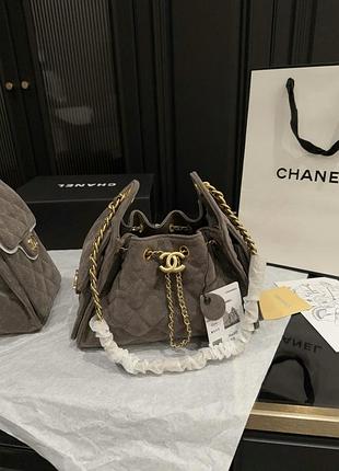 Chanel 25 small handbag taupe suede with gold hardware
