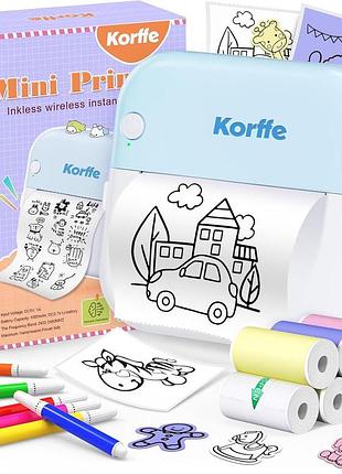 Мініпринтер для смартфона 1000 mah korffe дитячий бездротовий мініпринтер для друку із 7 рулонами паперу