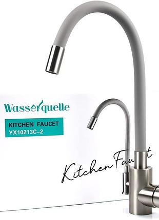 Кухонный кран wasserquelle yx10213c-2 однорычажный смеситель с гибким изливом, поворотом на 360° для кухни