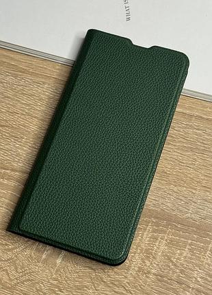 Шкіряний чохол книжка на samsung galaxy s25 plus темно-зеленого кольору leather design