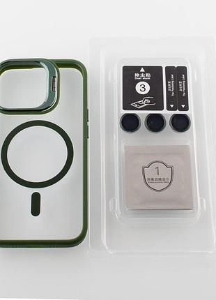 Силіконовий чохол magsafe camera glass protection для iphone 13 pro max темно-зелений
