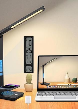Настольная лампа yamyone led desk lamp tx223c светодиодная лампа с беспроводной зарядкой и часами