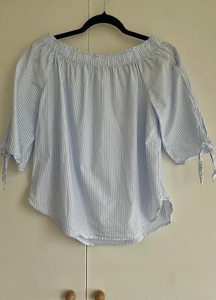 Бавовняна блуза з відкритими плечима h&m l.o.g.g. у смужку / топ off-shoulder (р. 36 / s)