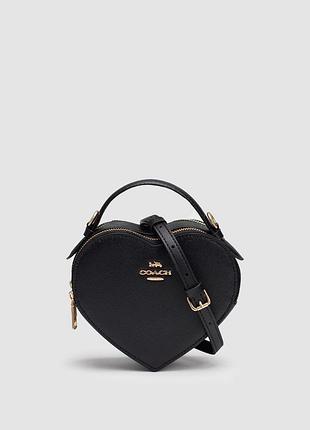 Женскяа кожаная сумочка coach в форме сердца чёрная 18 х 15 х 7 см