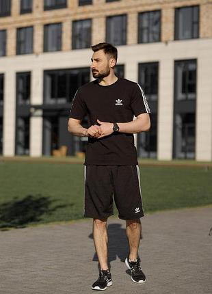 Мужской летний костюм adidas футболка + шорты черный комплект на лето адидас 3xl (b)