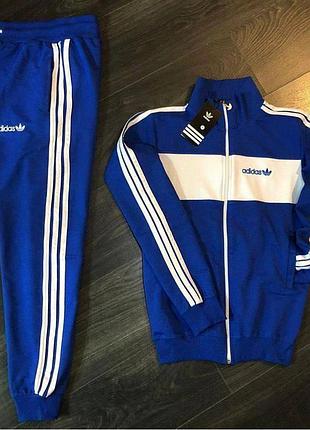 Мужской спортивный костюм adidas кофта на змейке + штаны синий с лампасами адидас весенний осенний 3xl (b)