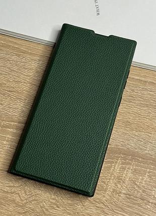 Шкіряний чохол книжка на samsung galaxy s24 ultra темно-зеленого кольору leather design
