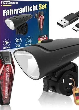 Комплект велосипедного фонаря trust wheel fahrradlicht set светодиодный передний и задний фонарь для велосипеда