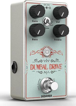 Педаль овердрайва с 2-полосным эквалайзером donner dumbal drive аналоговая педаль эффектов для гитары