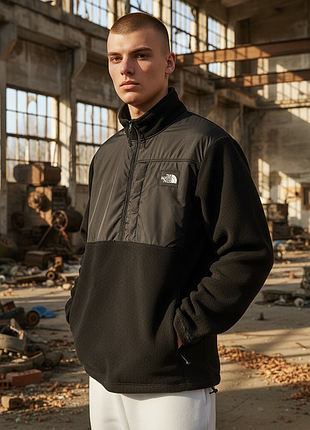 Чоловічий зимовий анорак the north face чорний кофта на блискавці тнф на флісі xxl (b)