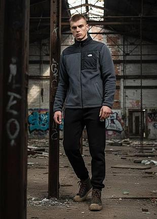 Чоловічий зимовий спортивний костюм the north face темно-сірий флісовий комплект зе норт фейс плюшевий xxl (b)