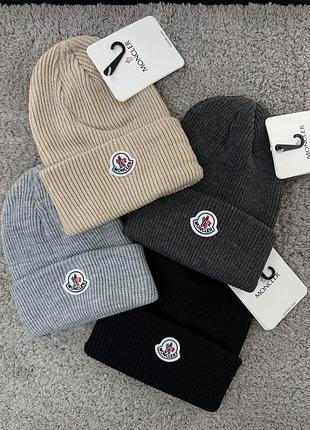 Шапка moncler черная акриловая монклер на зиму (b)