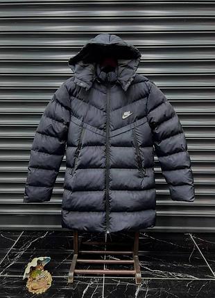 Мужская зимняя парка nike синяя до -20*с куртка найк удлиненная пуховик с капюшоном теплый m (b)