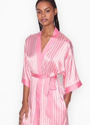 Халат victoria’s secret сатиновий в рожеву смужку вікторія сікрет