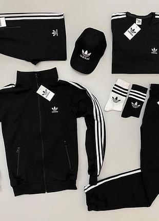 Мужской костюм adidas 5в1 кофта на змейке + штаны + шорты + футболка + кепка + носки черный адидас весенний l