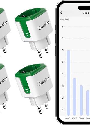 4 шт. умные розетки wi-fi greensun bsd33 16 а wifi 2,4 ггц программируемые розетки с счетчиком электроэнерии