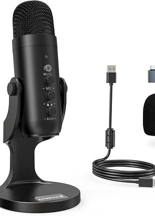 Конденсаторний usb-мікрофон zealsound k66 комп'ютерний мікрофон із виходом на навушники, регулюванням гучності