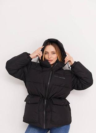 Жіноча куртка чорна до -5 °c з капюшоном утеплена весняна осінка l/xl (b)