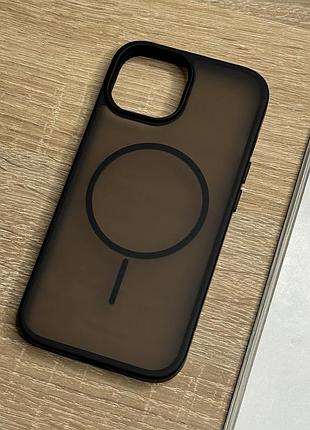 Чехол на iphone 14 черный магнитный с поддержкой magsafe, защищенный полупрозрачный сзади