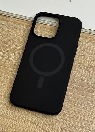 Чохол для iphone 14 pro max з magsafe, чорний матовий силікон з м’якою підкладкою silicone case