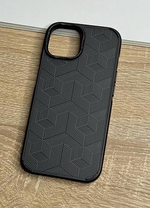 Чохол на iphone 15 чорний з магнітом магсейф з геометричним візерунком
