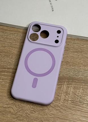 Силіконовий чохол на iphone 17 pro з magsafe, світлий фіолетовий матовий з м’якою підкладкою silicone camera case