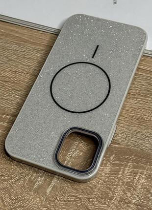 Чехол на iphone 11 серый с блестками с магнитом магсейф