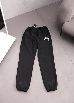 Чоловіч зимові штани stussy з плащівки чорні брюки стуссі на флісі на резинці (b)