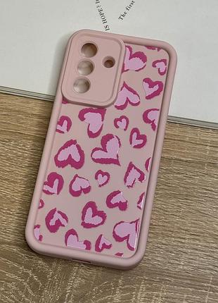 Силіконовий чохол на samsung galaxy a37, рожевий протиударний з захистом камери heart design
