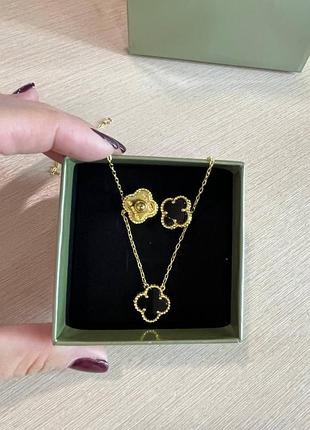 Ван клиф набор черный клевер / van cleef подвеска и серьги