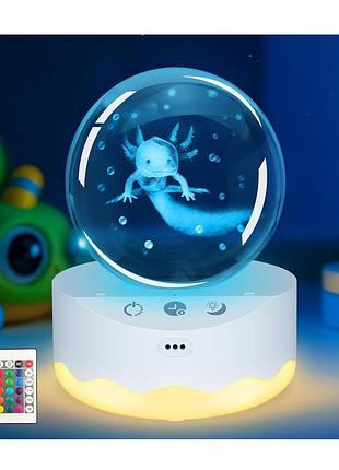 Кришталева куля crystal 3d lamp світлодіодна кришталева куля з 3d-гравіюванням аксолотля та пультом керування