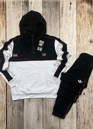 Мужской спортивный костюм adidas худи на змейке + штаны белый адидас с капюшоном весенний осенний xl (b)