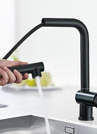 Кухонный смеситель с выдвижным изливом rozin wasserhahn matt black кухонный кран высокого давления с регулировкой напора