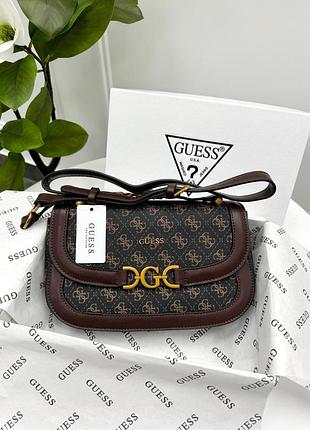 Жіноча сумка крос-боді guess коричнева маленька гесс з ремінцем на плече (b)