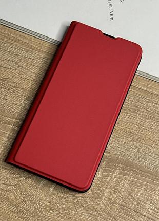 Кожаный чехол книжка на samsung galaxy s24 fe красного цвета leather design