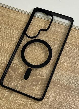 Чохол на samsung galaxy s25 ultra з magsafe прозорий з чорними бортиками, ударостійкий tpu