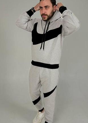 Мужской спортивный костюм nike big swoosh серый комплект найк худи + штаны весенний осенний m (b)