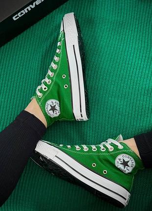 Жіночі кеди converse all star високі зеленітекстиль кросівки конверси (bon)