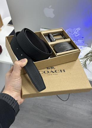 Шкіряний ремінь coach із гладкої шкіри чорний 125 х 3.5 см