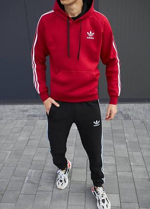 Мужской зимний спортивный костюм adidas красный с черным комплект адидас на флисе худи + штаны xl (bon)